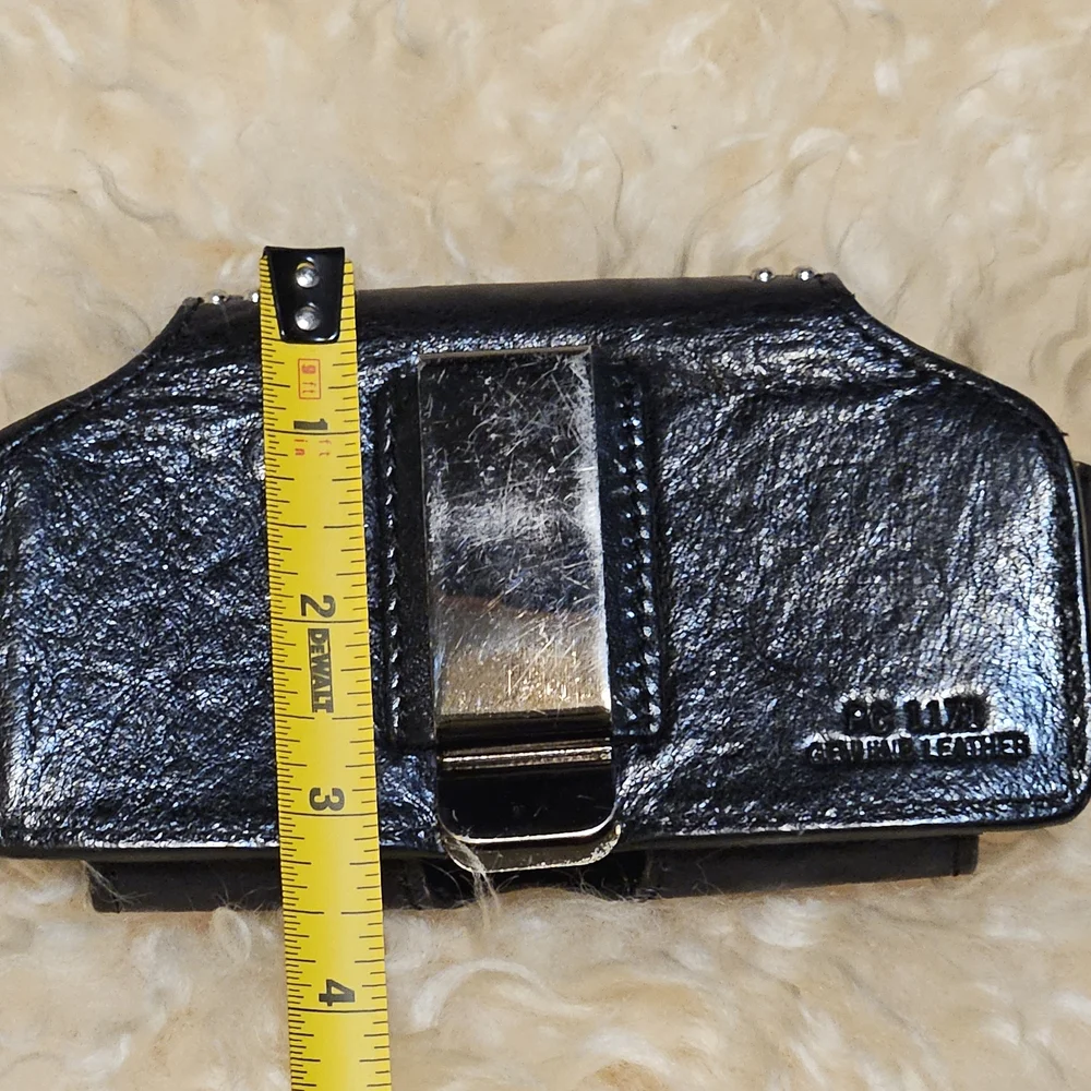 2000s Black Leather Phone Holster with Silver Star Concho